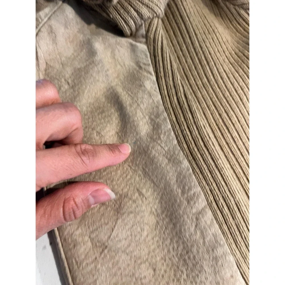 Vintage Leather Suede Knit Jacket Tan Zip Up Fitted Equestrian Minimal 90s‎